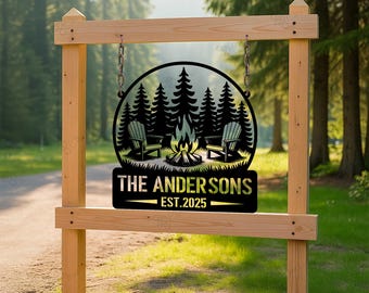 Personalized Camping Metal Sign, Happy Camper Sign, Campsite Sign, Family Name Sign, Camping Stake, RV Sign, Outdoor Decor, Camping Gift