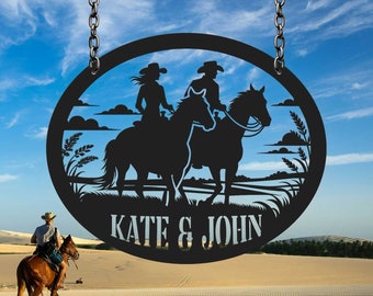Custom Cowboy & Cowgirl Sign, Couples Gift, Equestrian Sign, Western Cowboy Sign, Western Cowgirl Sign, Ranch Sign, Western Decor