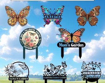 Custom Butterfly Garden Metal Sign,Butterfly Yard Stake, Garden Name Sign,  Personalized Garden Metal Sign,Butterfly Yard Art, Gift for Mom
