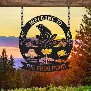 Custom Frog Decor, Frog Metal Sign, Frog Wall Art, Frog Decor, Pond Decor, Home Decor, Lake House Sign, Frog Name Sign, Garden Decor