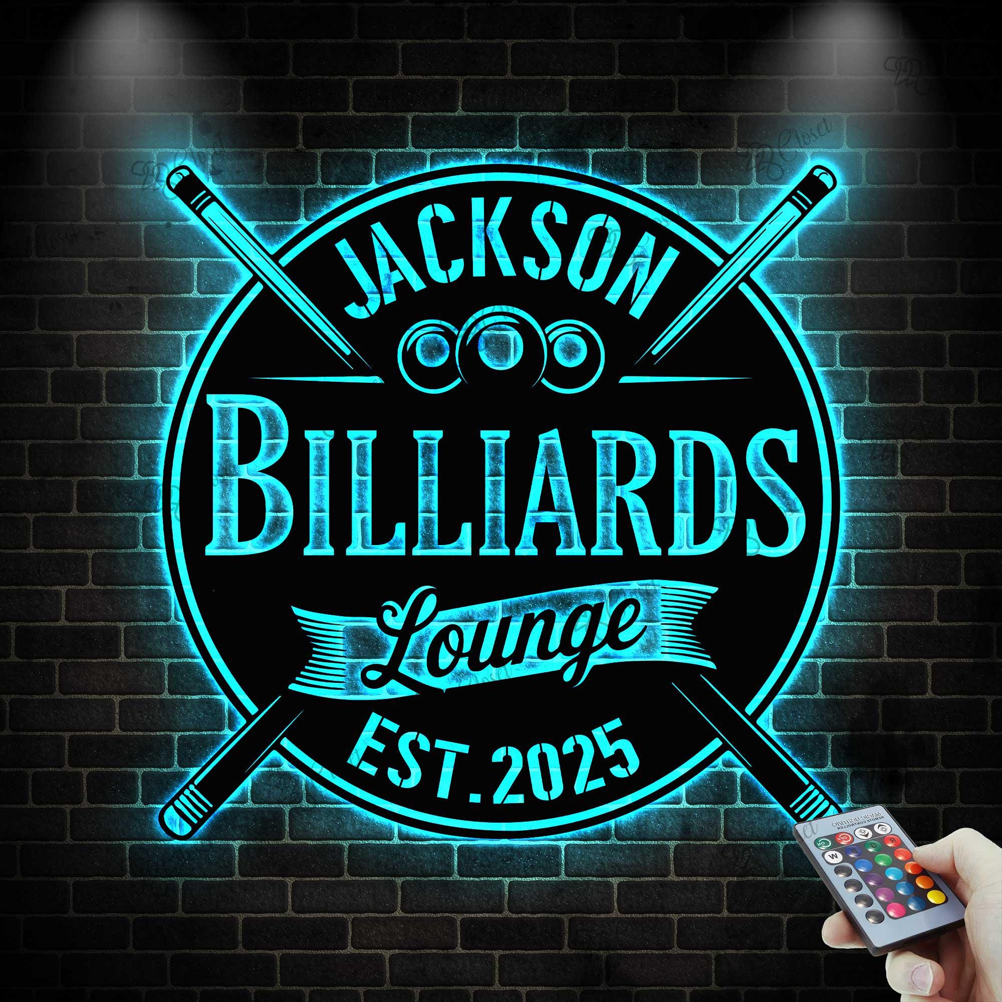 Custom Billiards Metal Sign With LED Light, Billiards Lounge Wall Sign ...