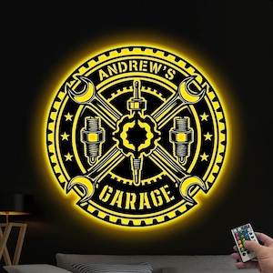 Custom Mechanic Garage Metal Wall Art LED Light, Personalized Workshop Name Sign, Mechanic Repair Decoration,  Repairman Birthday Gift
