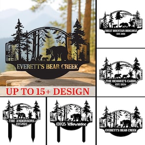 Personalized Bear Metal Cabin Sign, Custom Family Name Woodland Sign, Rustic Bear Decor for Home or Lodge, Outdoor Cabin Sign, Dad Gift