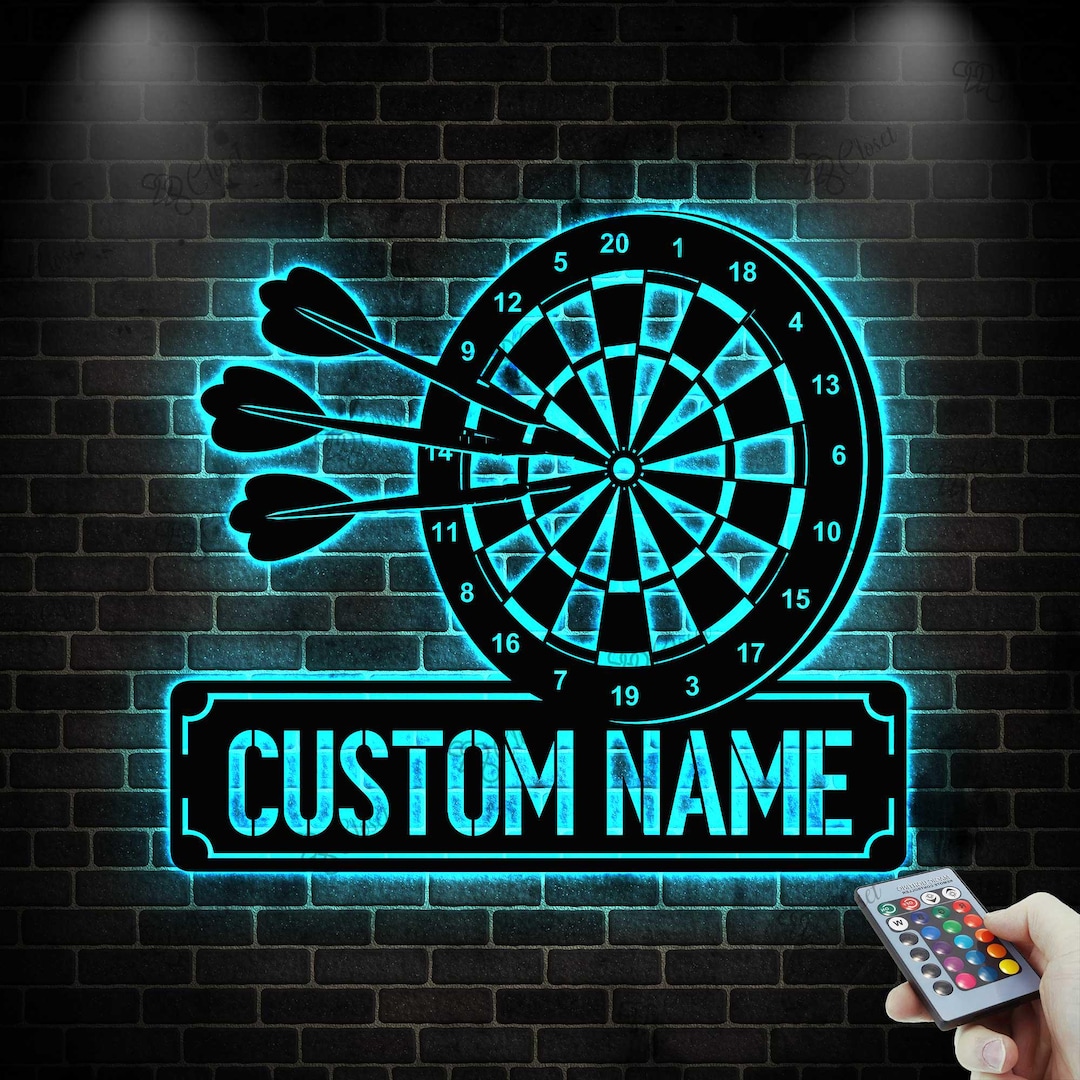 Personalized Darts Metal Sign With LED Lights, Dartboard Wall Art, Game ...