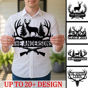 Custom Deer Hunting Metal Sign, Personalized Hunter Name Sign, Hunter Gift, Antler Metal Sign, Hunting Lodge Decor, Cabin Gift,Man Cave Sign