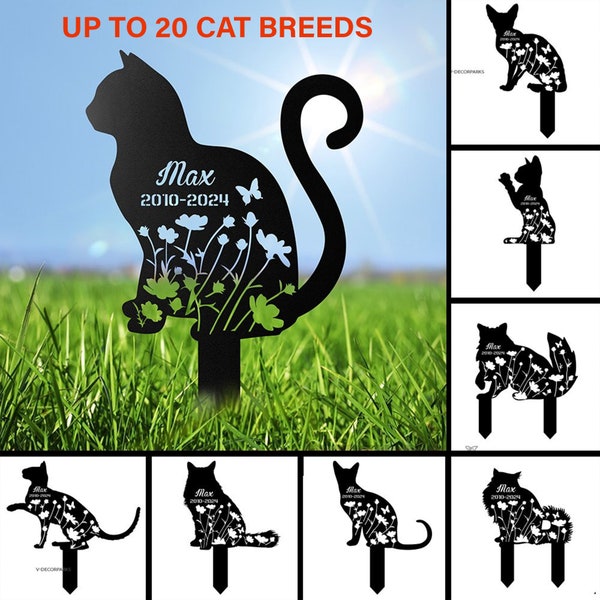 Estaca conmemorativa de gato personalizada para jardín, placa conmemorativa, lápida para gato, estaca de metal para jardín, decoración de jardín, regalo para la pérdida de una mascota, letrero de condolencias
