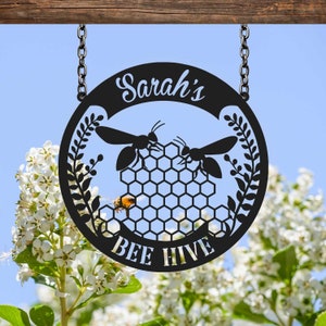 Personalized Honey Bee Metal Sign, Bee Metal Wall Art, Bee Wall Decor, Bee Farm Sign, Bee Keeper Gift, Bee Hive Sign