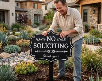 No Soliciting Yard Sign,No Soliciting Lawn Sign, Outdoor Home Privacy Stake, Front Yard Privacy Sign, Home Entryway Decor
