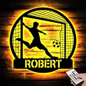 Custom Soccer Metal Sign with LED Light, Football Player Name Sign, Metal Soccer Wall Art, Boys Room Decor, Football Lover Gift