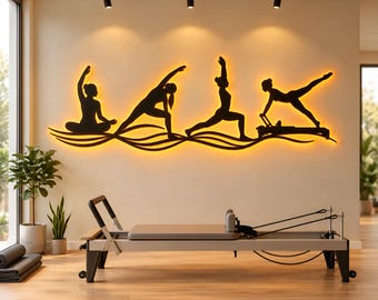Pilates Yoga LED Wall Art, Fitness Studio Wall Decor, Pilates Studio Decor, Wellness Gifts for Her, Yoga Studio Wall Decor