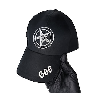 666 Baphomet pentagram cap. Black baseball cap. Adjustable size. For Man, Woman and Teenagers. Cap with white embroidery