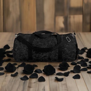 Black Rose Duffel Bag Flower Lover Gym Bag | Boho Chic | Botanical Illustration | Flowering Gift