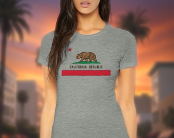 California Republic Flag Premium Womens Crewneck T-shirt | Bella + Canvas 6004 | Gift for Her