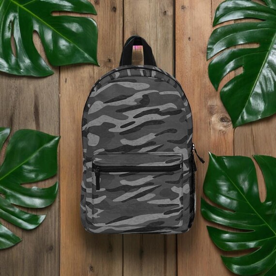 Stripe Camo Dark Gray Backpack | Boho Chic | School Bag - Etsy display picture 1