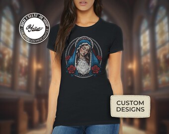 Our Lady of Guadalupe | Blessed Mary American Traditional Premium Womens Crewneck T-shirt | Bella + Canvas 6004 | Gift for Her