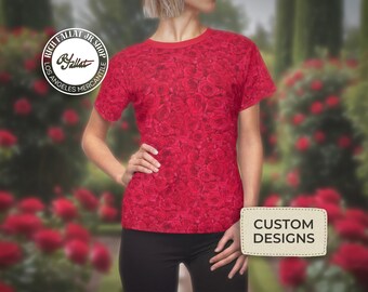 Rose Women&#39;s Cut & Sew Tee | Boho Chic Apparel | Botanical Illustration | Coquette | Shabby Chic | Flowering Gift