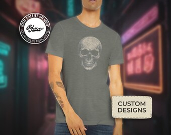 Schädel amerikanisches traditionelles Triblend Unisex Rundhals-T-Shirt | Halloween Tshirt | Süßes oder Saures Papa Shirt