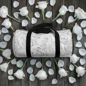 White Rose Duffel Bag Flower Lover Gym Bag | Boho Chic | Botanical Illustration | Flowering Gift