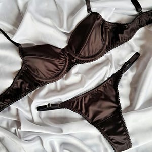 Chocolate satin lingerie set, custom underwear