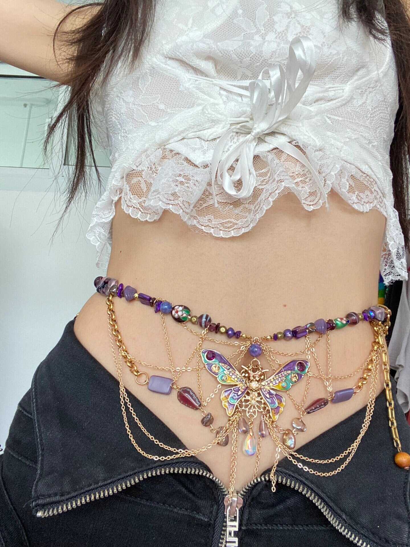 Leather Belt Butterfly Waist Chain Belt Vintage Butterfly Chain