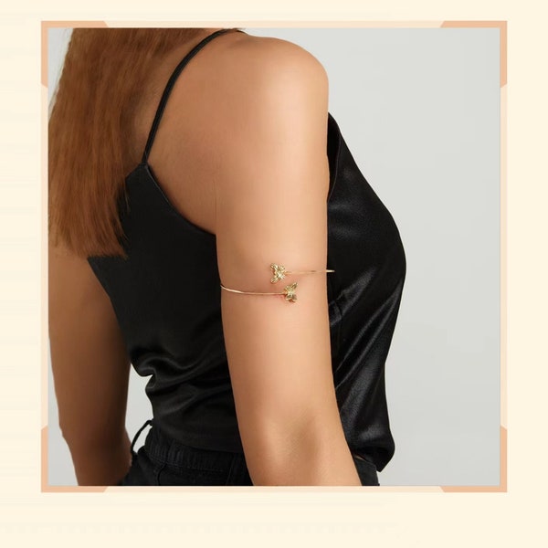 Chic Minimalist Arm Cuff: Gold  Upper Arm Bracelet Band with Butterfly Detail, Perfect Body Chain Accessory and Gift