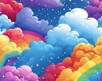 Magical Rainbow Cloudscape: Seamless Digital Paper Design