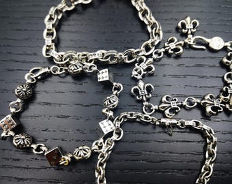Ch gothic style y2k chrome silver punk bracelet grunge b1