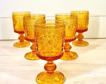 Vintage 1970s Amber Wine Glasses Set of 5