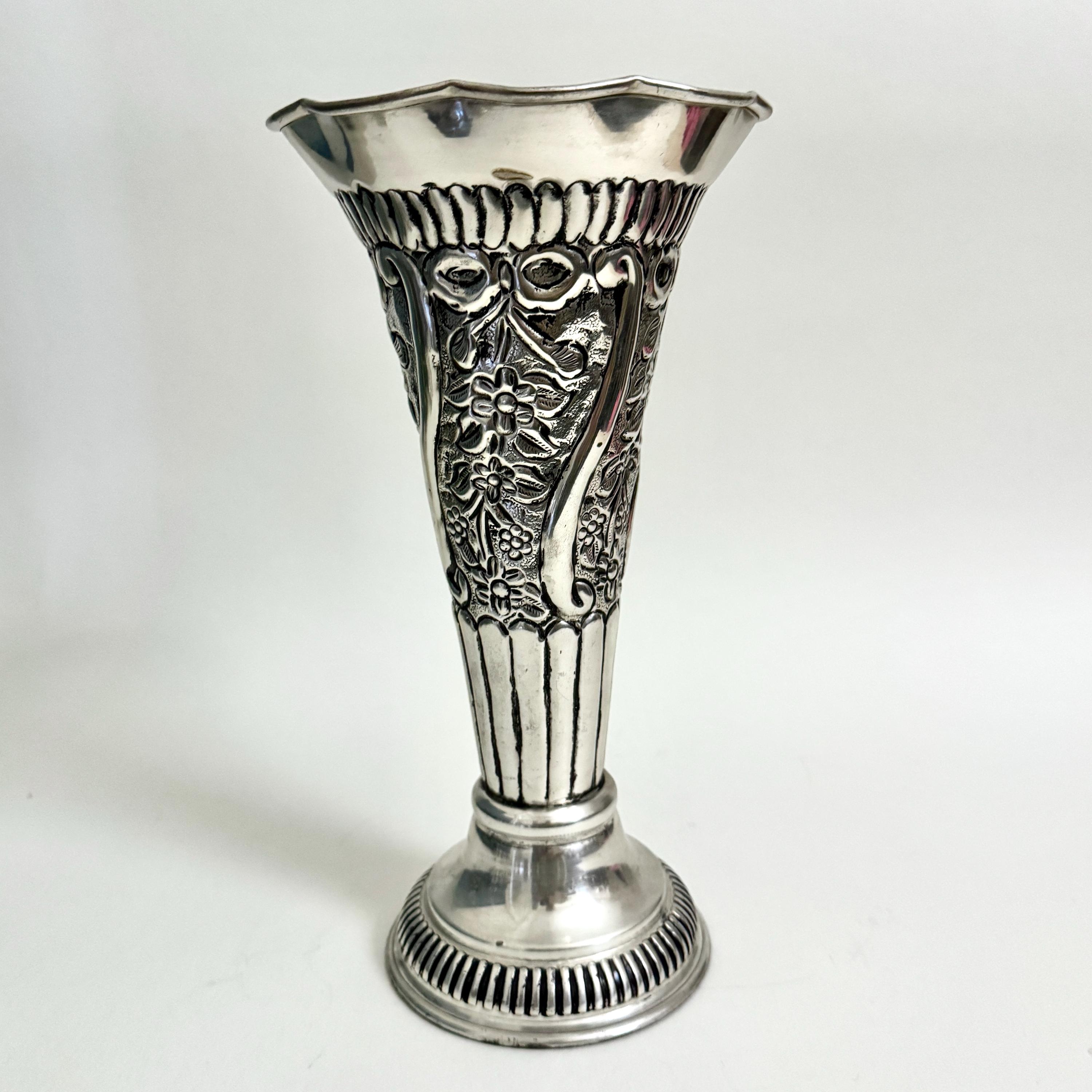 Vintage Fluted Trumpet Vase Embossed Floral Pattern - Etsy