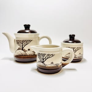 Vintage Tea Set – Landscape Design (Teapot, Cups, Sugar Bowl & Milk Jug)