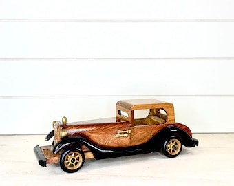 Vintage Handcrafted Wooden Toy Car 1930s Inspired, 1970s Era