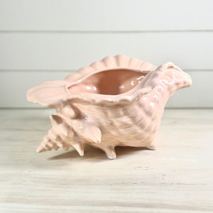 Vintage Ceramic Pink Conch Seashell Planter