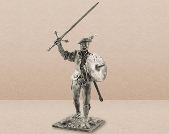 Scottish Claymore Warrior Metal Sculpture - 17th Century Figurine