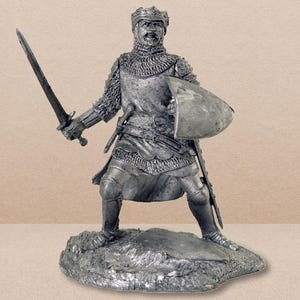 Richard The Lionheart Figurine with Sword, 1/32 Scale Tin Toy Soldier Miniature Statue, Collectible Metal sculpture 54mm Tin Miniature