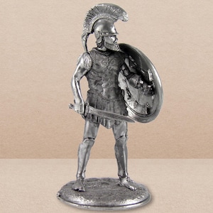 Metal Greek Hoplite Figurine: 54mm Scale Tin Toy Soldier from V Century BC 1/32 scale Miniature Sculpture Hero Tin Soldier