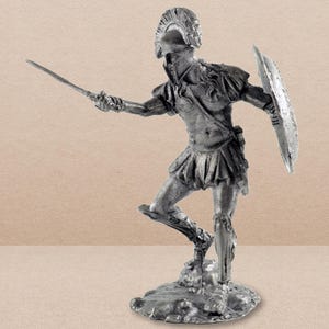 Miniature Spartan Hoplite Soldier - 470 BC Tin Toy Figurine - 54mm Metal Sculpture 1/32 scale Ancient Greek Hero Tin Soldier