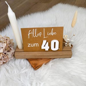 handgemachtes Geschenk zum runden Geburtstag | Geschenkidee aus Holz zum Geburtstag | Tischdekoration mit Trockenblumen zum Geburtstag
