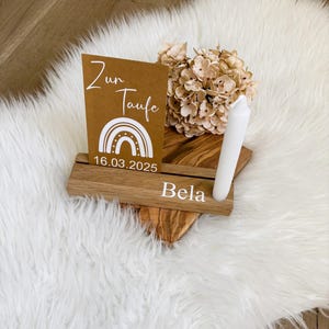 personalisiertes Geschenk zur Taufe aus Holz | Taufgeschenk mit handgemachter Karte | individuelles Taufgeschenk für Mädchen und Jungen