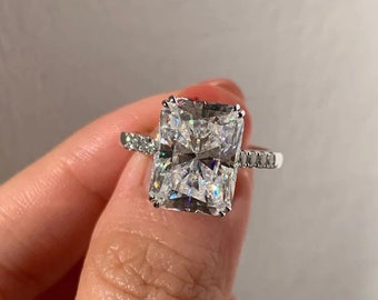 Beautiful 5.00 Ct Radiant Cut Moissanite Engagement Wedding Ring, Crushed Ice Radiant Cut Ring, Elongated Radiant, Hidden Halo Ring for Her