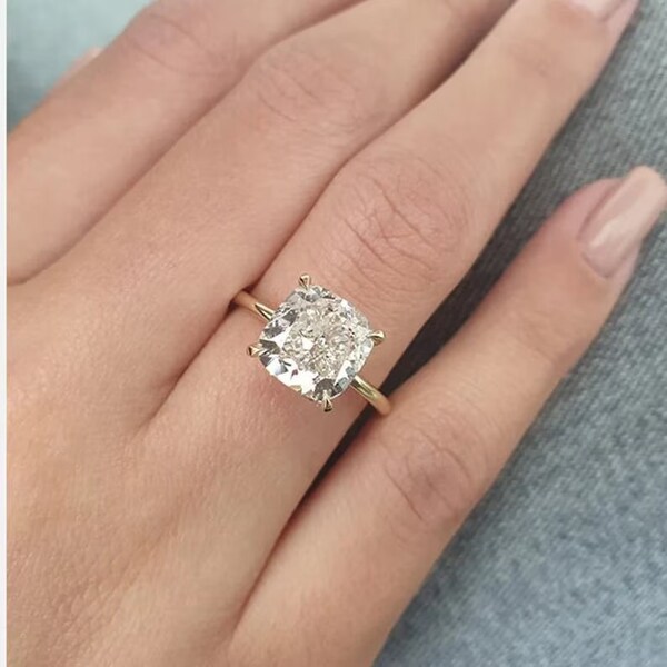 3 Ct Cushion Cut Moissanite Engagement Ring, Classic Claw 4 Prongs Ring, Moissanite Solitaire Ring, Wedding Ring, Proposal Ring, Dainty Ring