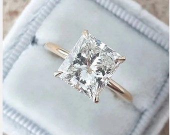 3 Ct Radiant Cut Moissanite Ring, Radiant Engagement Ring, Unique Wedding Ring, Classic Solitaire Ring, Vintage Style Ring, Invisible Halo