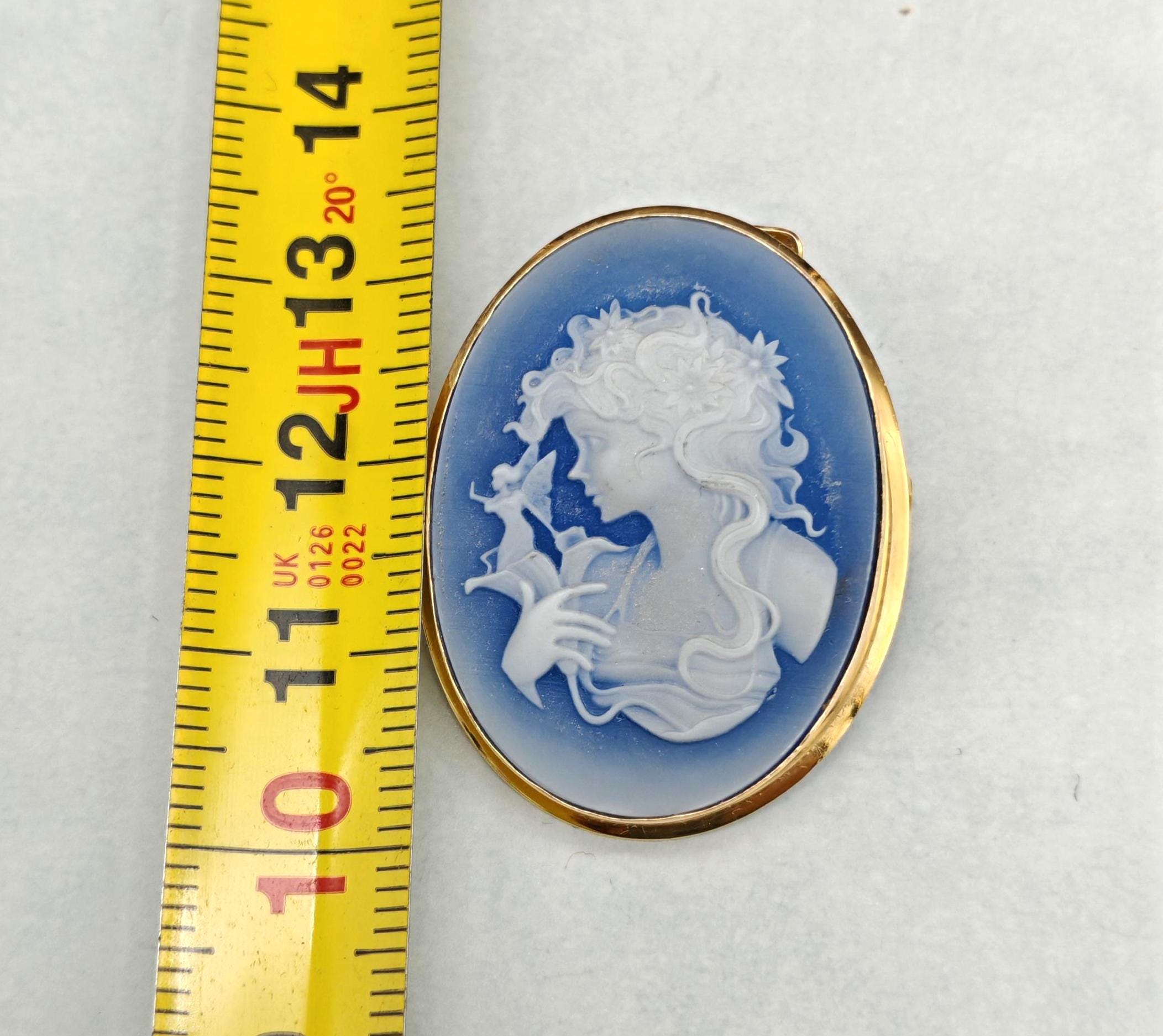 Broche Vintage En Agate Rayée Marron – Forme Ovale Avec Lettre ‘C’ – Crochet Argenté – Occasion