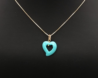 Women's choker necklace in 925 silver with handmade turquoise paste heart pendant