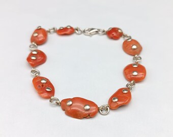 Bracelet Unisexe Corail Rouge Et Lave Noire, Argent 925, 21 Cm - Neuf Avec étiquettes