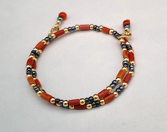 Bracelet Unisexe Corail Rouge Naturel Et Lave Noire - Argent 925 - 21cm - Pierres Fines Sarde