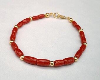 Bracelet Unisexe Corail Rouge Naturel & Lave Noire - Argent 925 - 21 Cm - Corail De Sardaigne