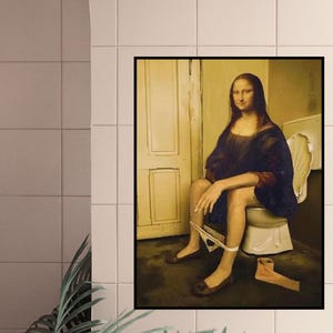 Mona Lisa on Toilet Print | Humorous Bathroom Art | Classic Meets Modern Twist | Fun Wall Decor | Unique Printable | Digital Download Art