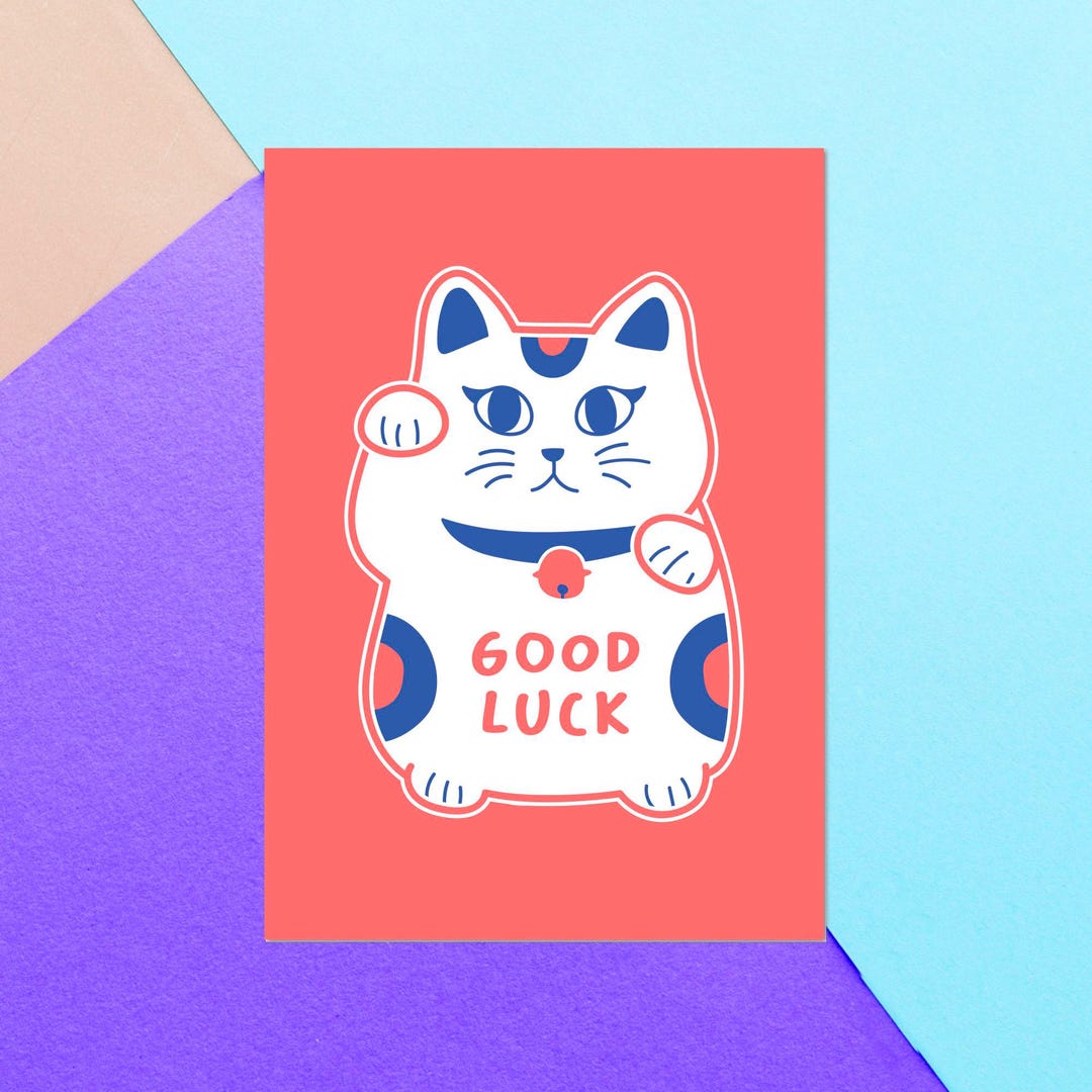 Good Luck Lucky Cat Greetings Card - Etsy UK