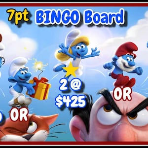 Tablero de bingo de Los Pitufos, GANANCIA: 725