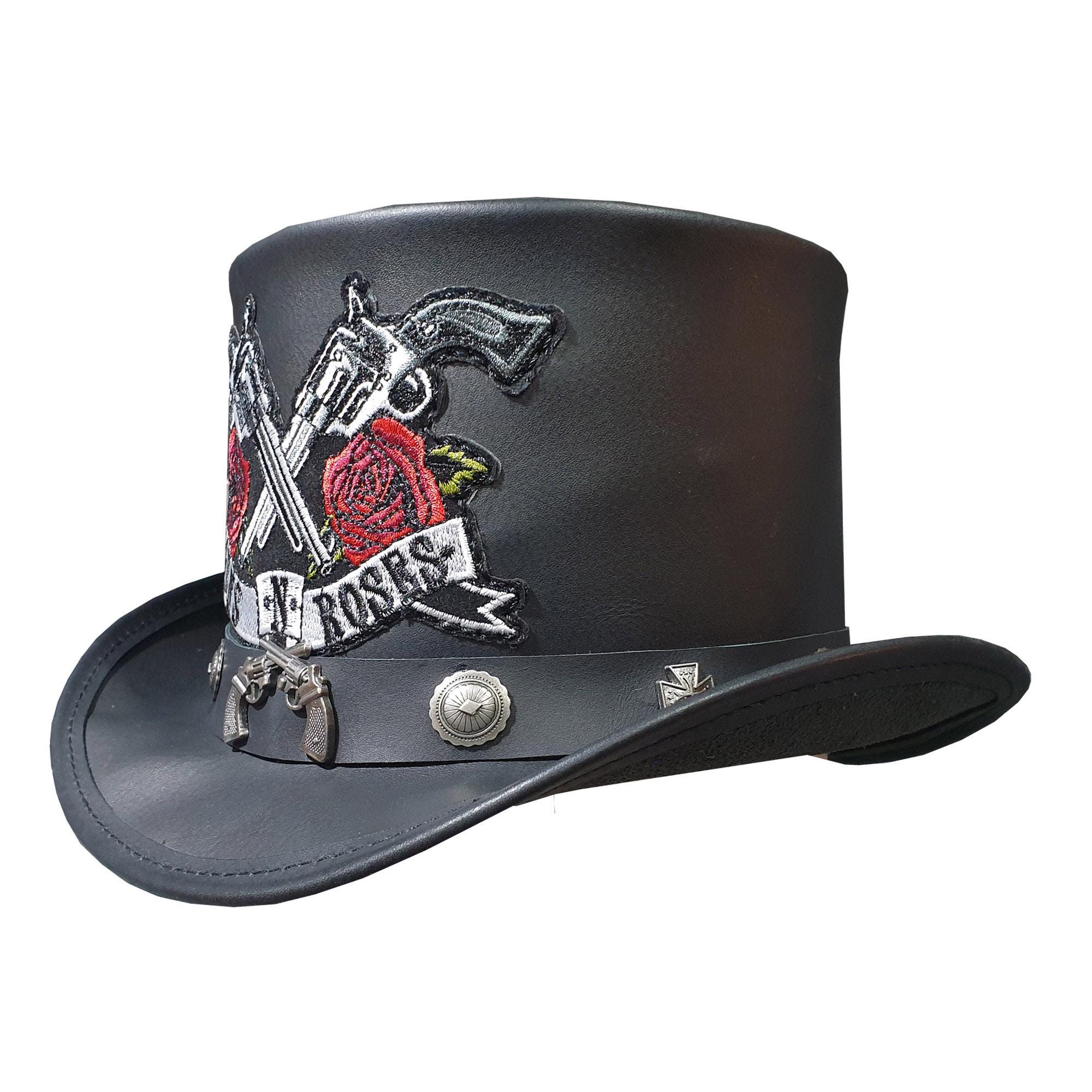 Gun and Rose Voodoo Hatter Leather Top Hat